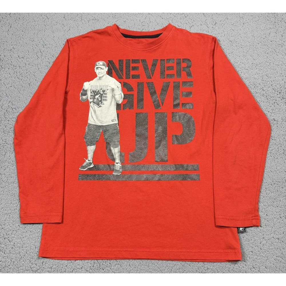 WWE John Cena Shirt Mens Small Orange Wrestling Never Give‎ Up Long Sleeve